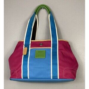 Y2K Coach Hampton Weekend Nylon Tote Bag Purse Blue Green Pink IR5656